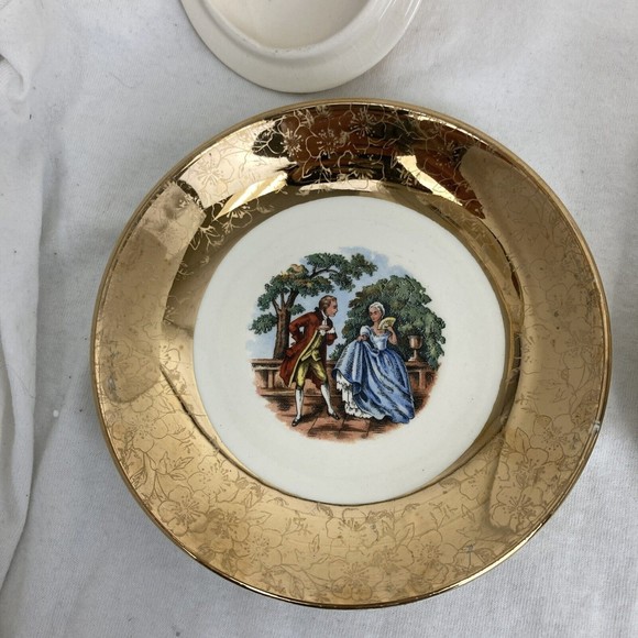 6 PCs Vintage King Quality Fine Colonial Couple Gold 22k US 1960 Sugar & Creamer - Picture 10 of 16